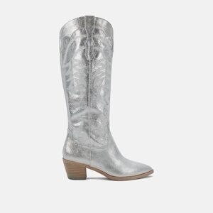 Dolce Vita Solida Metallic Silver Suede Cowboy Boots
